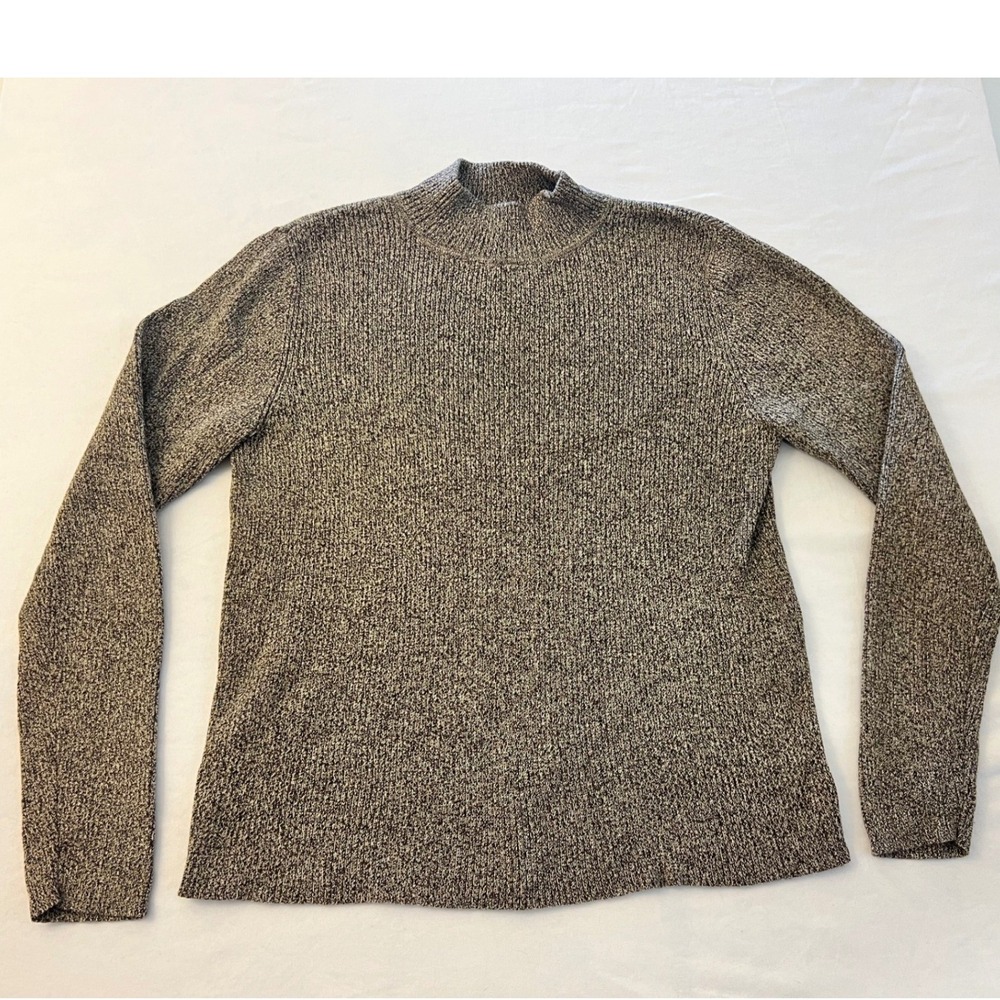 Karen Scott Petites Brown Marled Mock Neck Cotton Ribbed Sweater Size L Petites